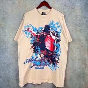Y2K Michael Jackson Memorial Graphic T Shirt Mens XL Tan King of Pop Big Print